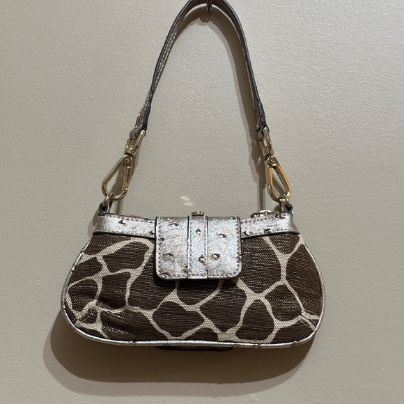 Guess Vintage Y2K Gold Giraffe Wristlet Mini Purse Bag Brown and Tan - Picture 2 of 12